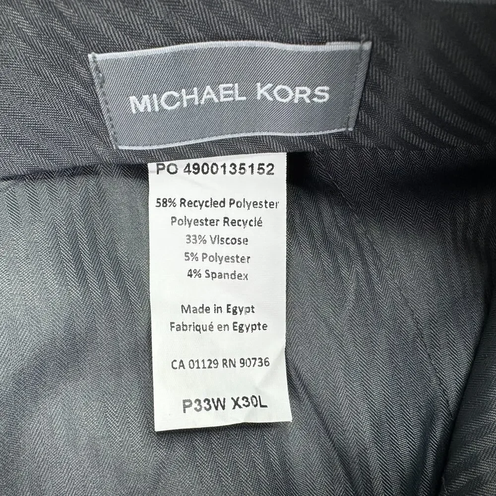 Michael Kors Mens Pleated Cuffed Solid Classic Fit Stretch Pants Gray 33x30